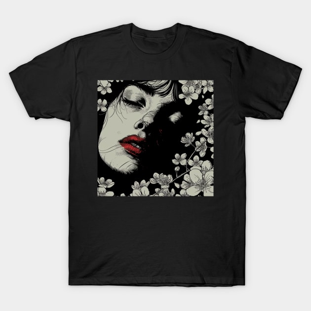 Vintage Woman Amongst Flowers T-Shirt by Pixie